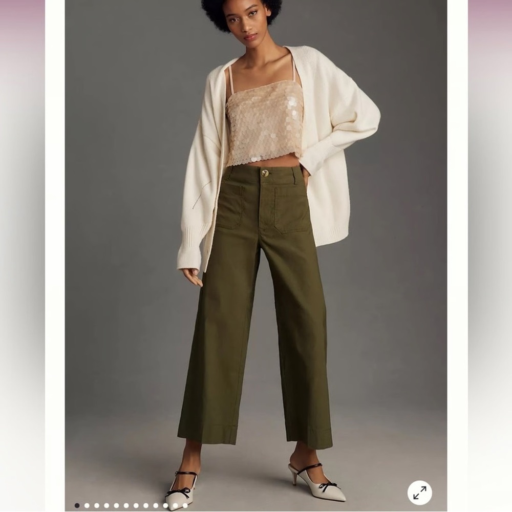 Maeve The Colette Magic Fabric Crop Wide Leg Pants - Holly Green - sz 33T - NWT